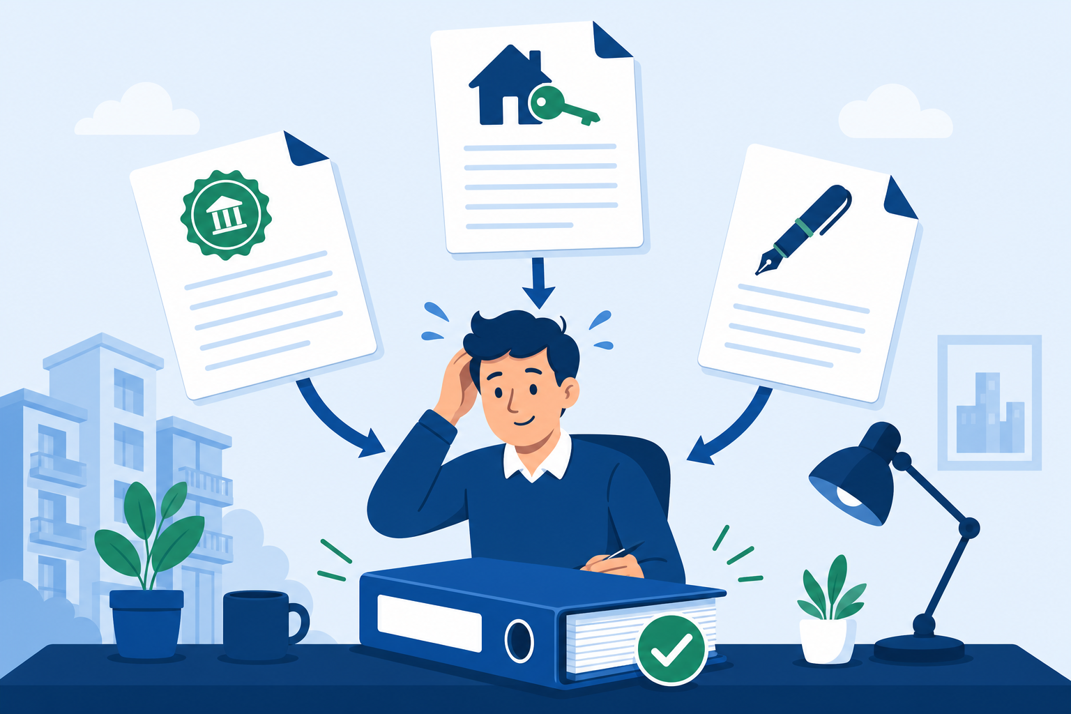 Illustration : trois demandes de documents qui convergent vers un seul classeur organisé